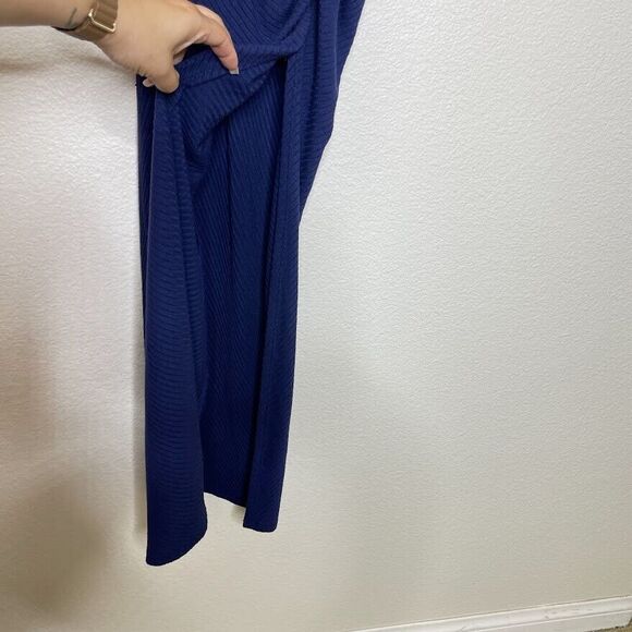 Rachel Pally Dress Medium Blue Rib Sleeveless Knit Maxi Long High Neck Shirred - Picture 7 of 11